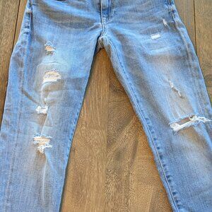 Polo Ralph Lauren, Light Wash Distressed Blue Jeans with Ripped Raw Hem, Size 26